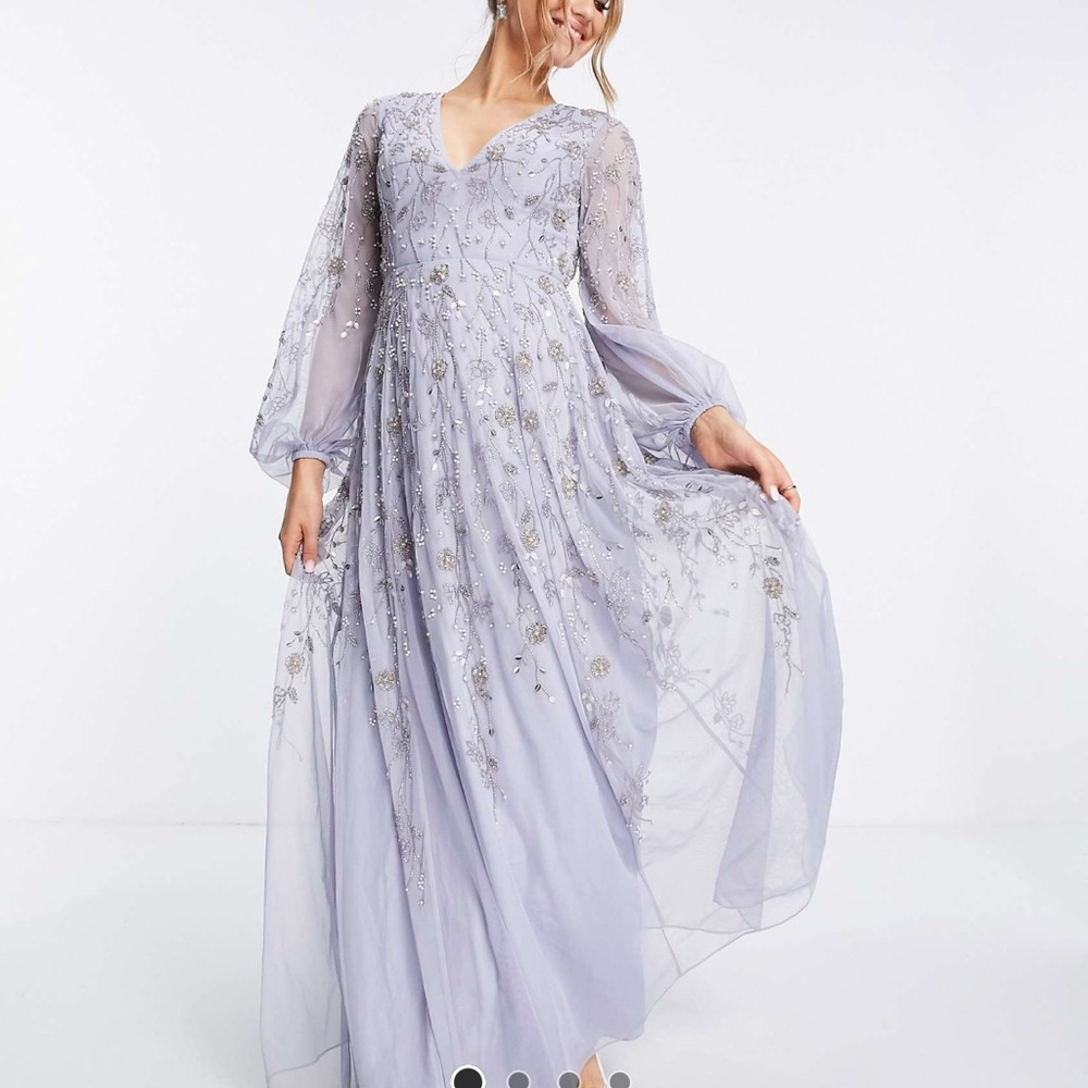 ASOS Purple Maxi Gown with Bishop Sleeves and V-Neck